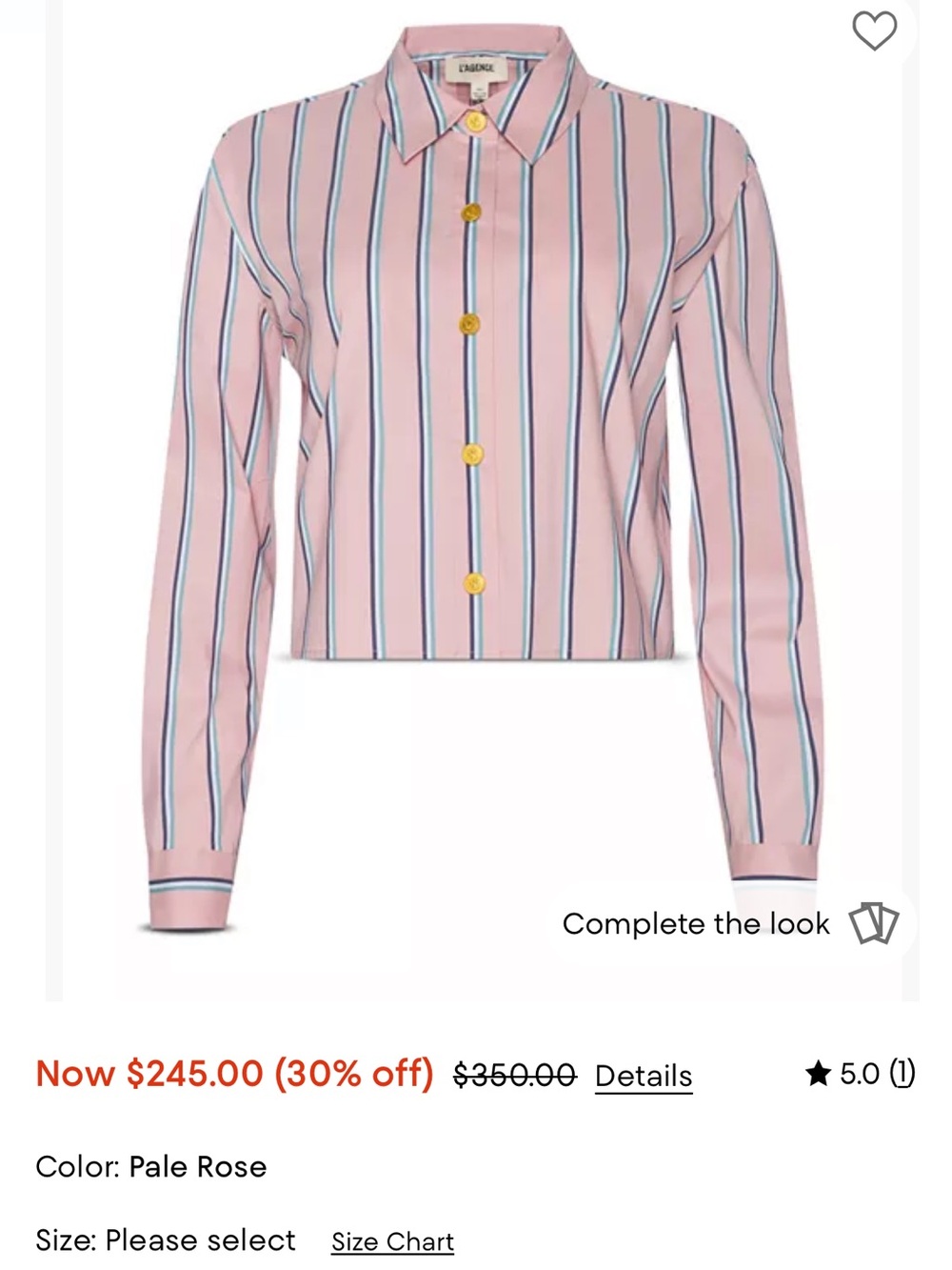 L'AGENCE Pale Rose Striped Button-Down Shirt never worn